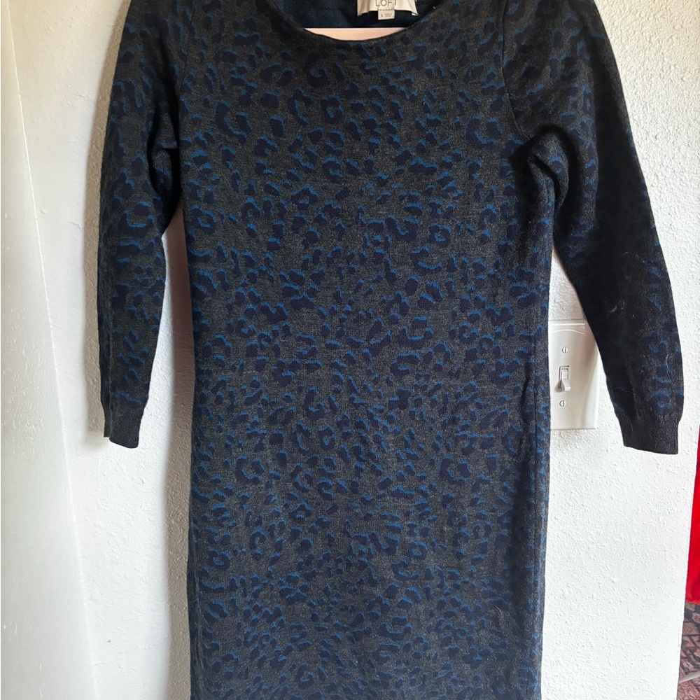LOFT Blue and Black Leopard Print wool Dress